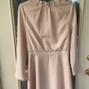 Chic Blush Long Sleeve Dress with Pearl Details